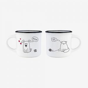 set 2 espresso mugs - cat & dog